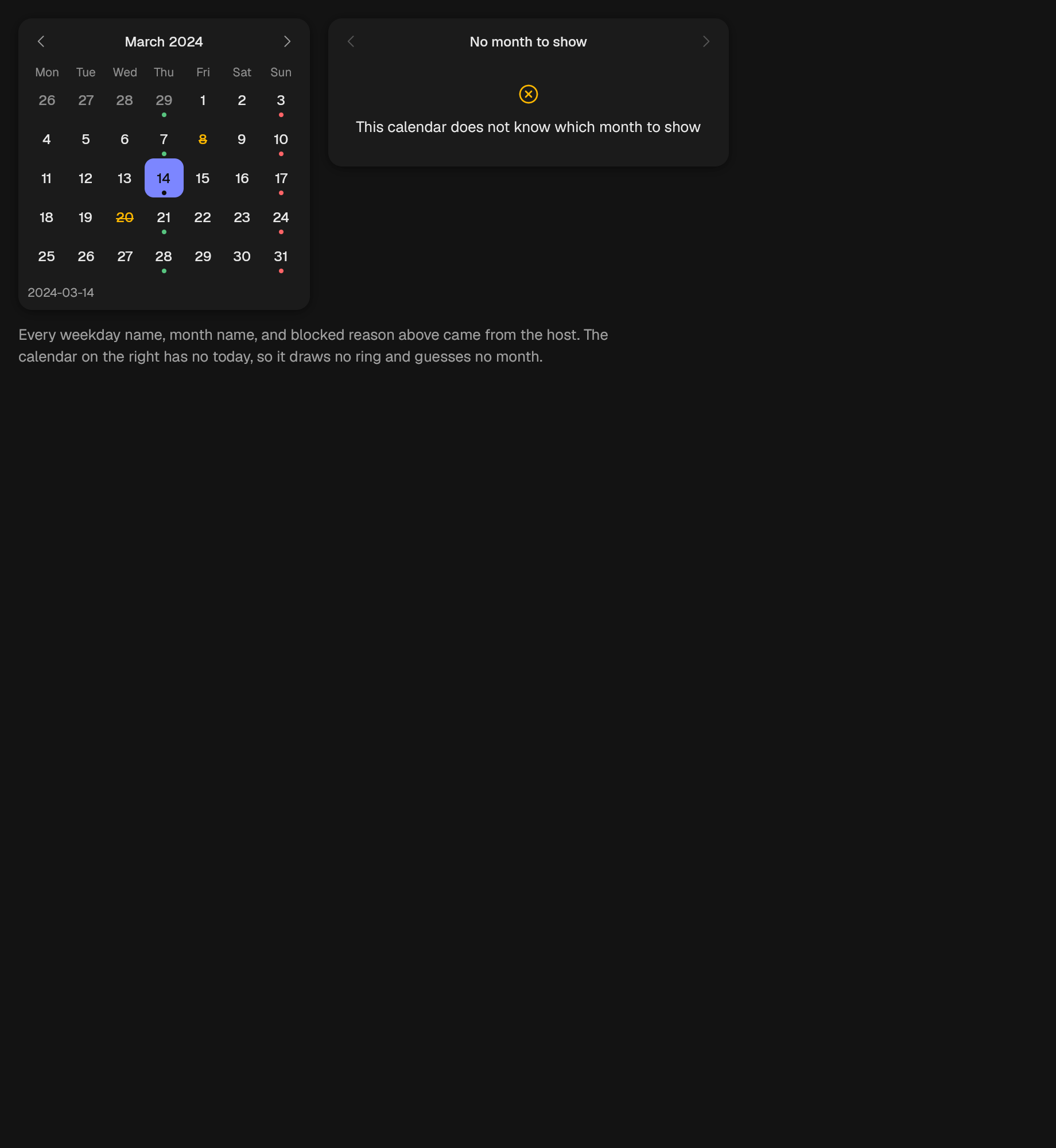 The Calendar component in calendar