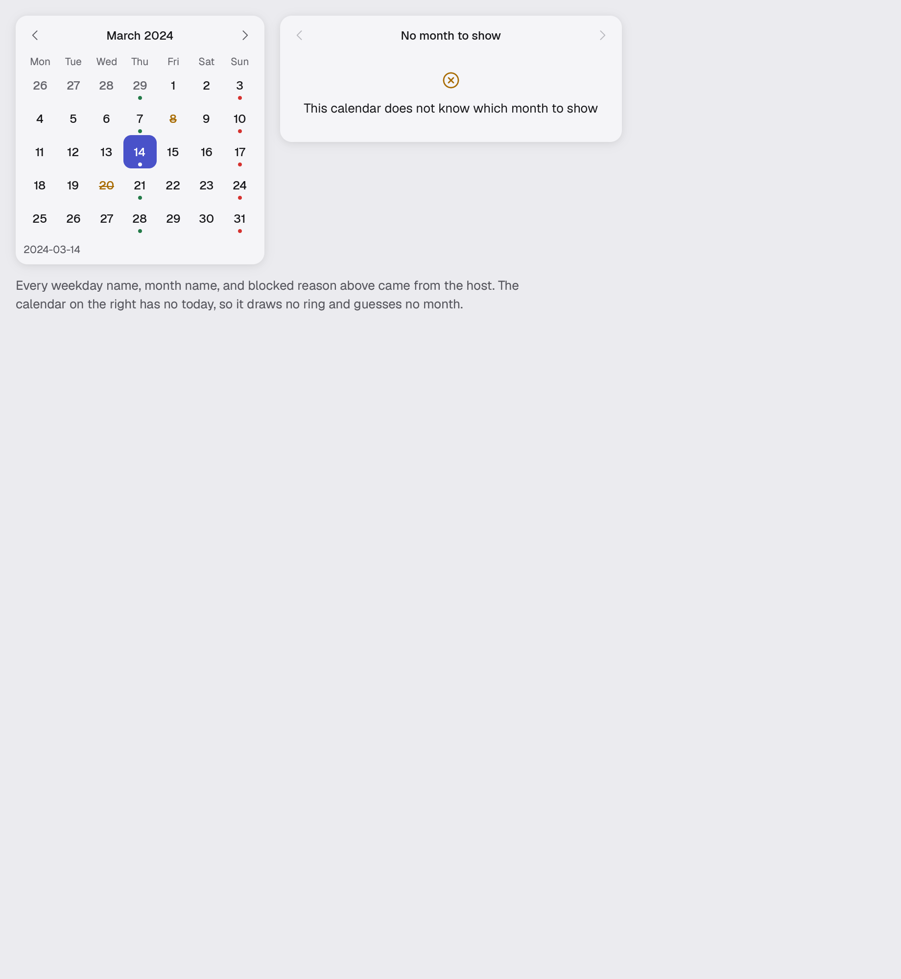 The calendar scene in studio-light