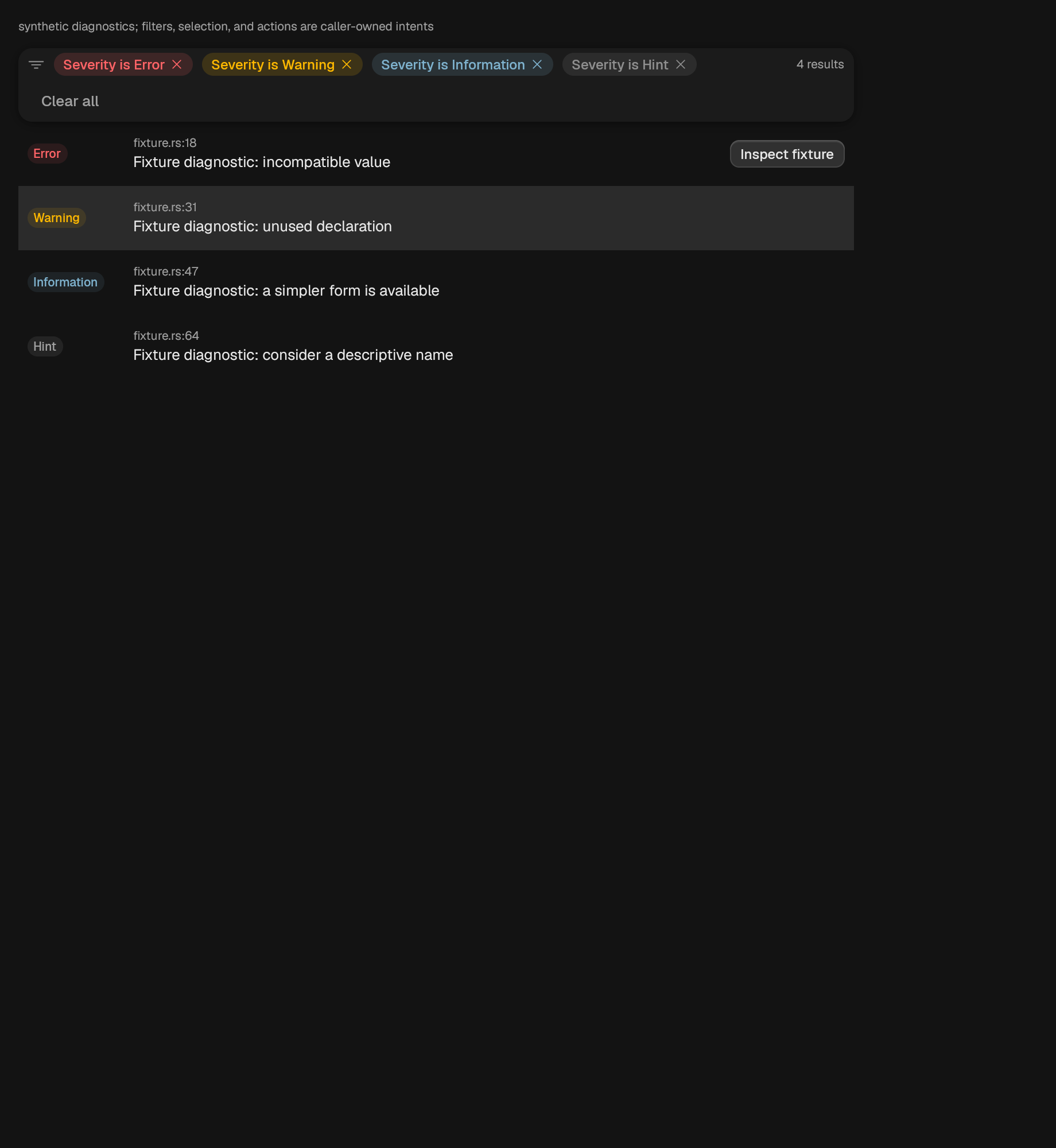The DiagnosticsList component in diagnostics-list