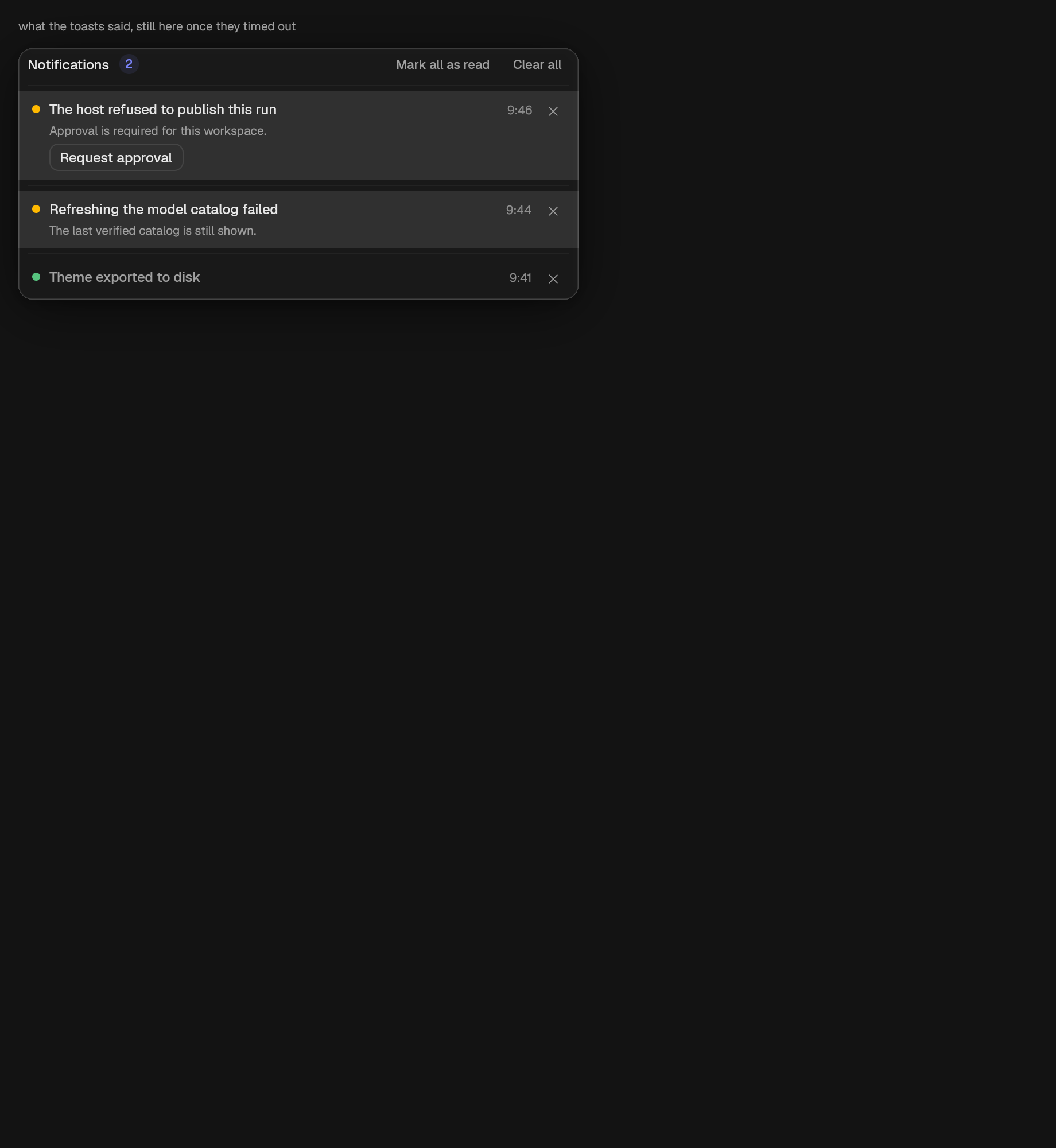 The notification-center scene in studio-dark