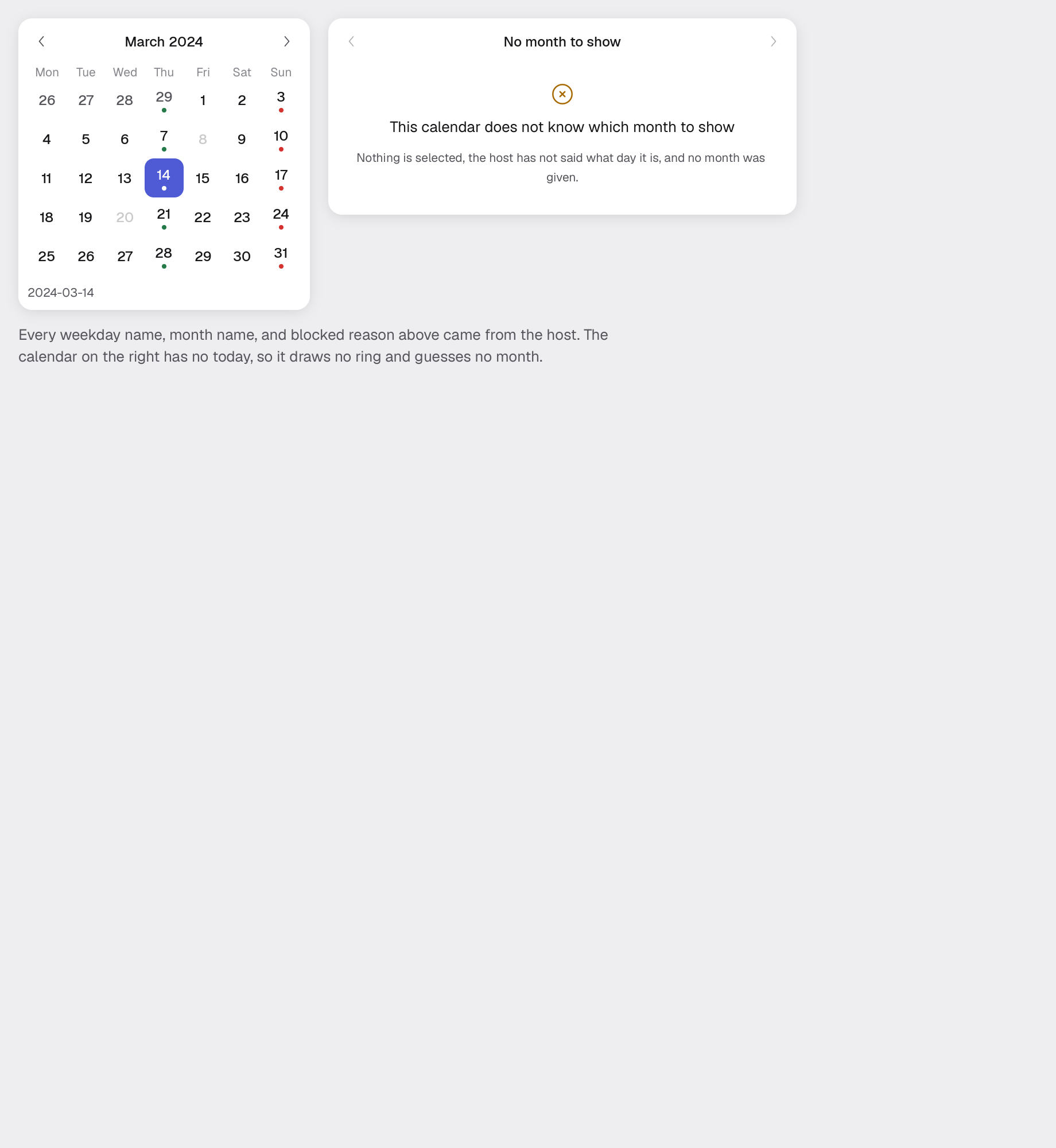calendar in the light theme
