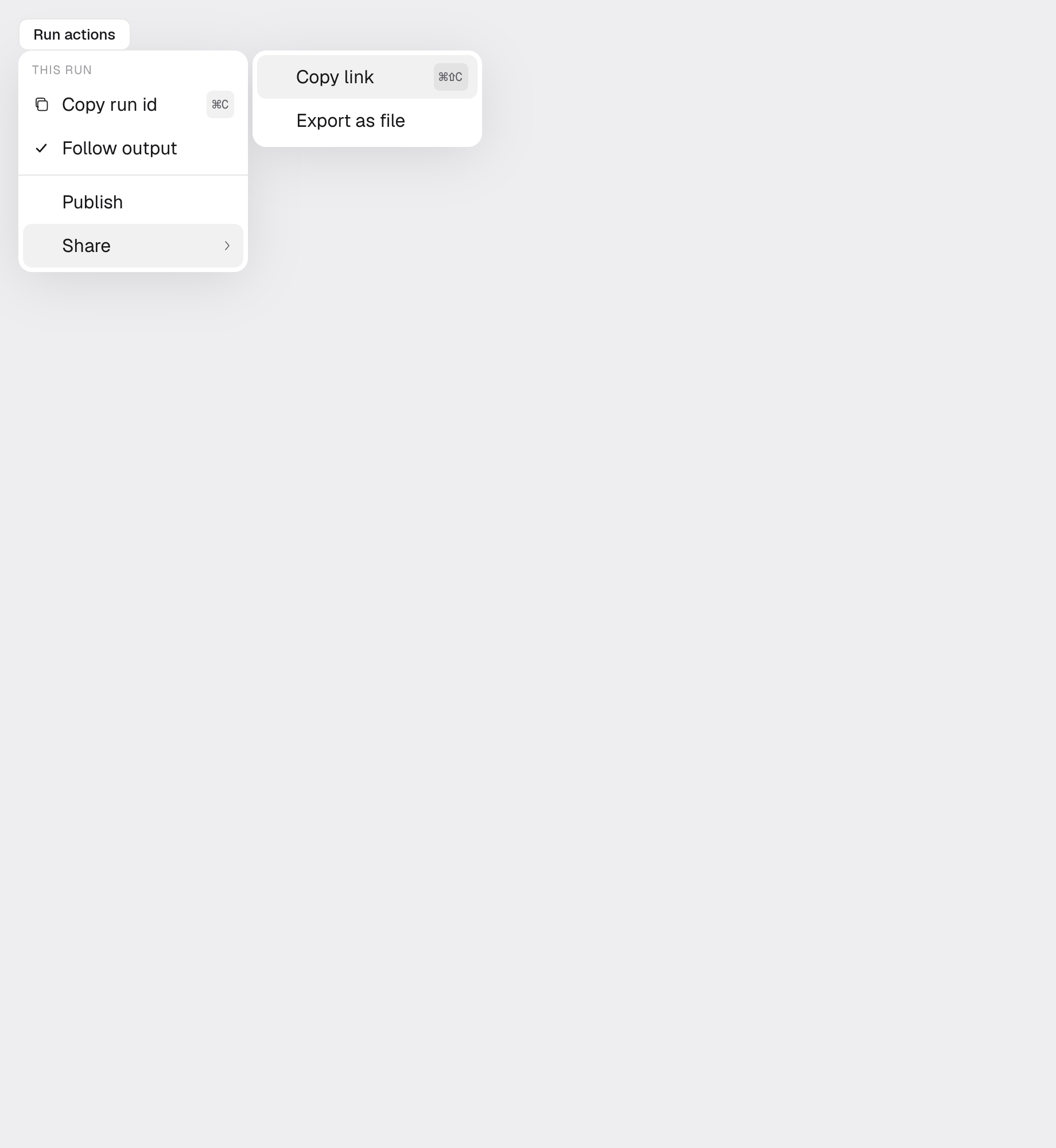menu in the light theme
