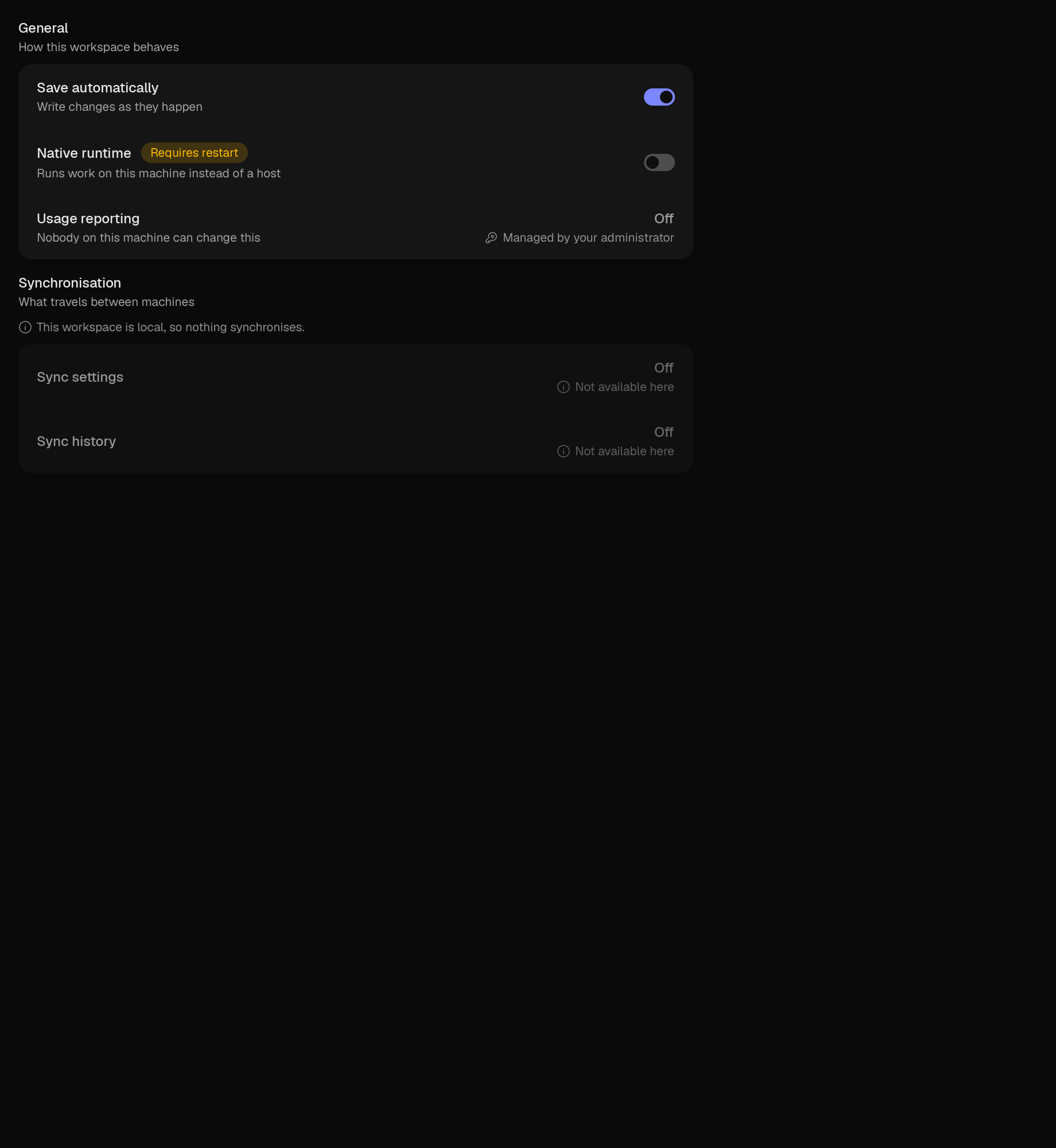 The settings scene