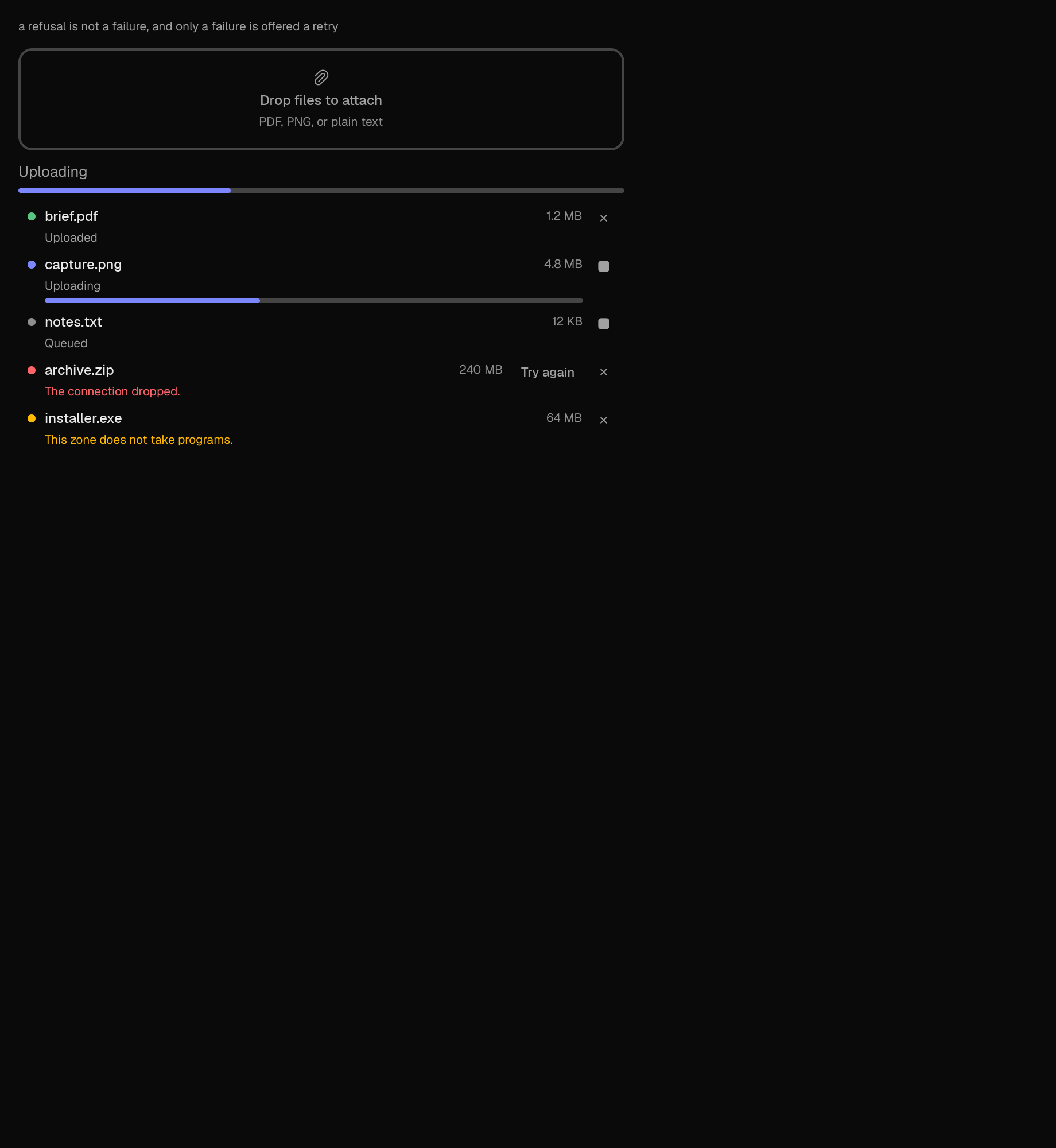 The upload-list scene